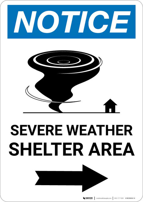 Notice: Severe Weather Shelter Area Right Arrow Portrait
