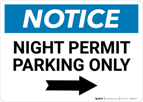 Notice: Night Permit Parking Only with Right Arrow Landscape