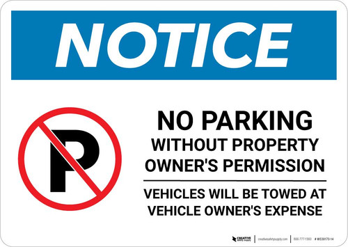 Notice: No Parking Without Property Owner's Permission Landscape