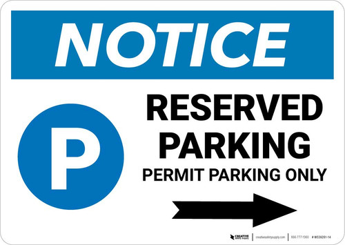 Notice: Reserved Parking - Permit Parking Only with Right Arrow Landscape