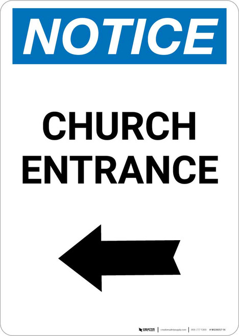 Notice: Church Entrance with Left Arrow Portrait