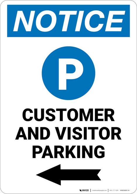 Notice: Customer And Visitor Parking with Left Arrow Portrait