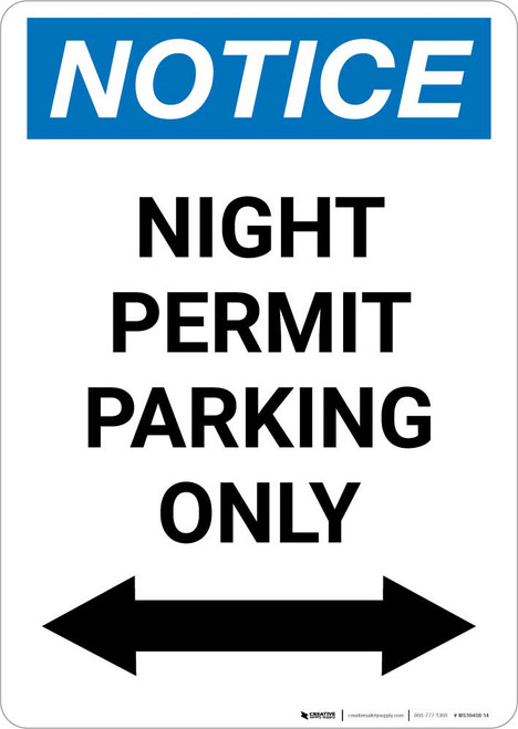 Notice: Night Permit Parking Only with Bidirectional Arrow Portrait
