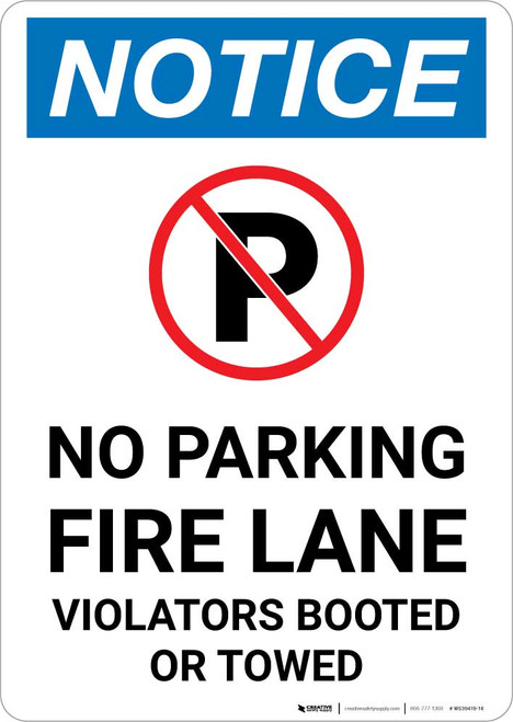 Notice: No Parking - Fire Lane Violators Booted Or Towed with Icon Portrait
