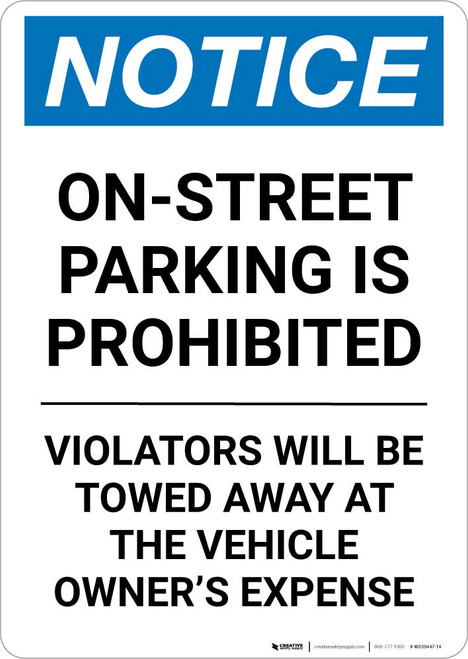 Notice: On-Street Parking Prohibited Portrait