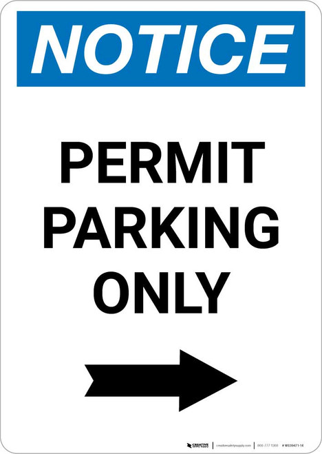 Notice: Permit Parking Only with Right Arrow Portrait
