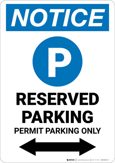 Notice: Reserved Parking - Permit Parking Only with Bidirectional Arrow Portrait