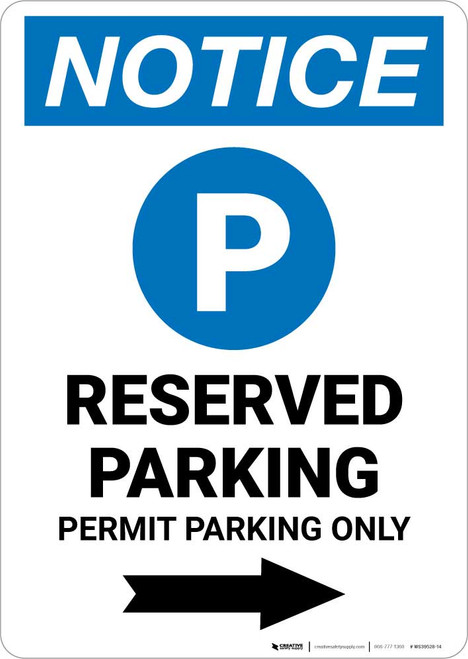 Notice: Reserved Parking - Permit Parking Only with Right Arrow Portrait