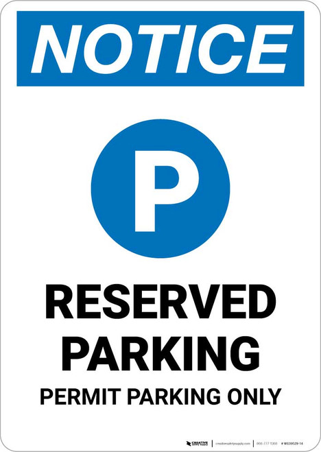 Notice: Reserved Parking - Permit Parking Only Portrait