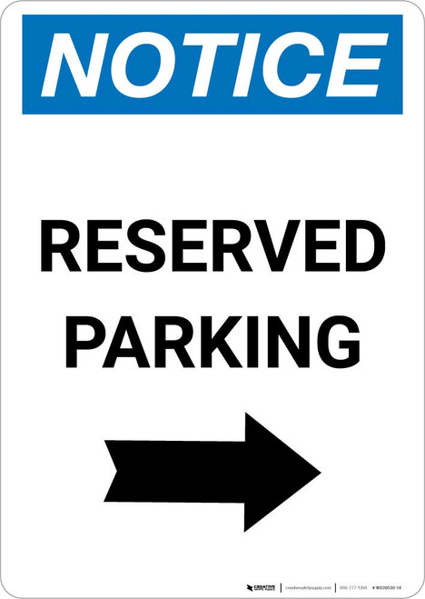Notice: Reserved Parking with Right Arrow Portrait