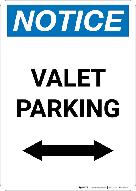 Notice: Valet Parking with Bidirectional Arrow Portrait
