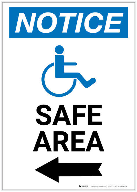 Notice: Safe Area Left Arrow with ADA Icon Portrait - Label