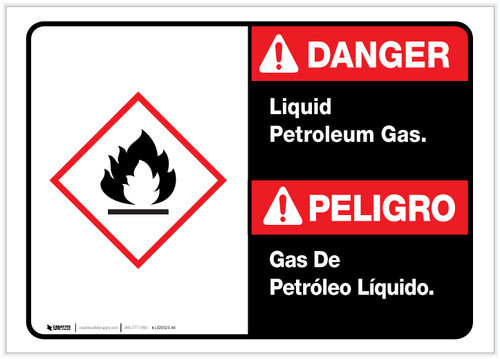 Danger: Spanish Bilingual Liquid Petroleum Gas Landscape ANSI - Label