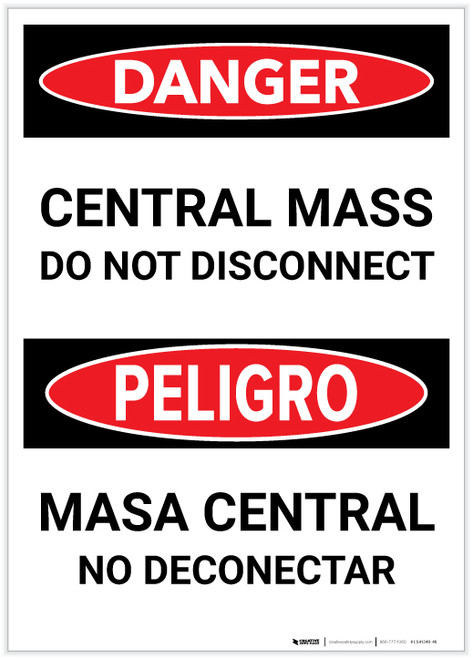 Danger: Bilingual Spanish Central Mass - Do Not Disconnect Portrait - Label