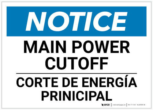Notice: Bilingual Spanish Main Power Cut-off Landscape - Label