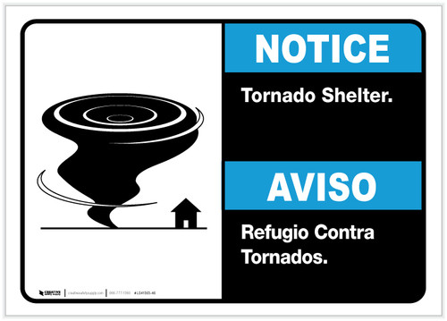 Notice: Bilingual Spanish Tornado Shelter with Icon Landscape - Label