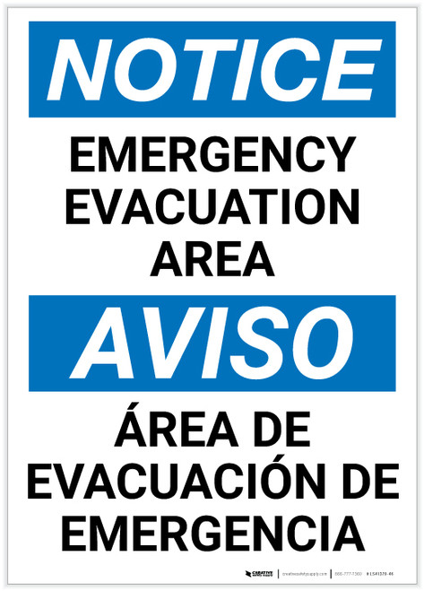 Notice: Bilingual Spanish Emergency Evacuation Area Portrait - Label