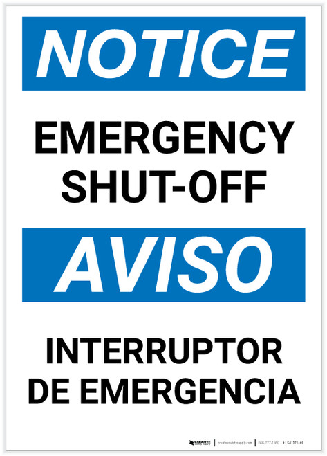Notice: Bilingual Spanish Emergency Shut-off Portrait - Label