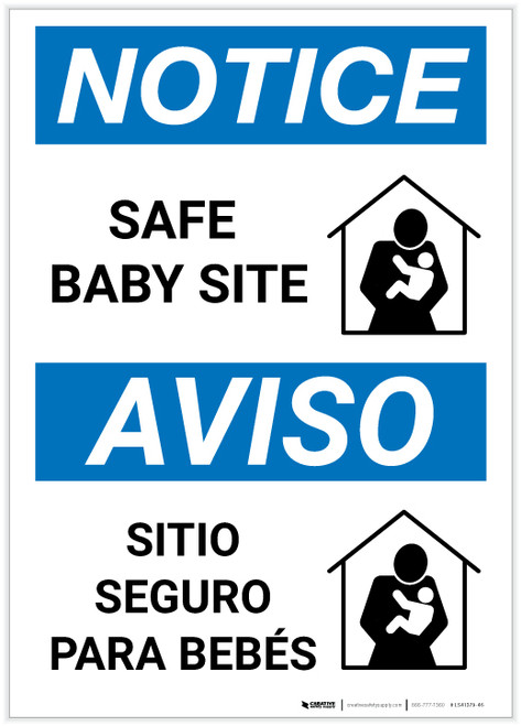 Notice: Bilingual Spanish Safe Baby Site Portrait - Label