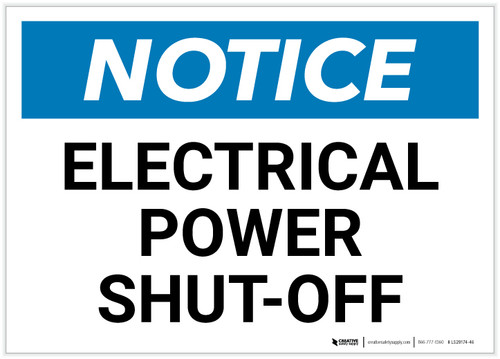 Notice: Electrical Power Shut-Off Landscape - Label