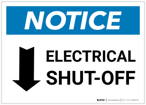 Notice: Electrical Shut-Off Landscape with Down Arrow - Label