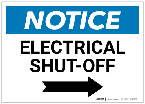 Notice: Electrical Shut-Off Landscape with Right Arrow - Label