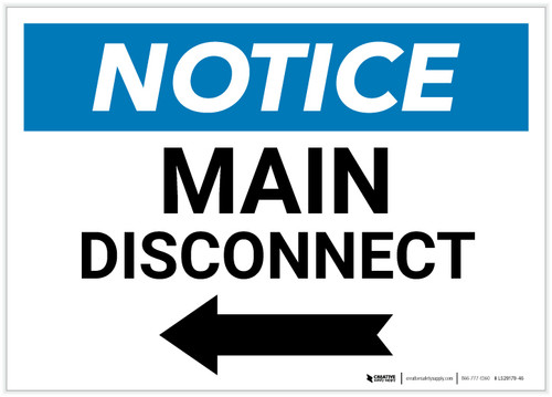Notice: Main Disconnect Landscape with Left Arrow - Label