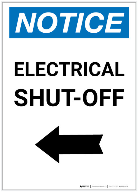 Notice: Electrical Shut-Off Portrait with Left Arrow - Label