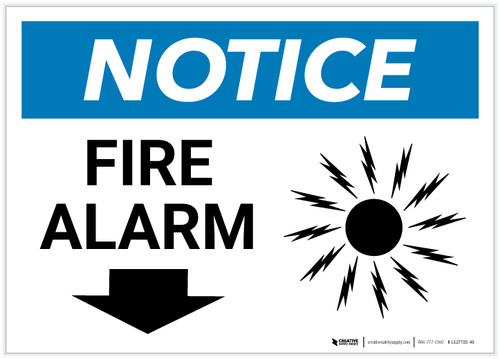 Notice: Fire Alarm with Down Arrow Landscape - Label