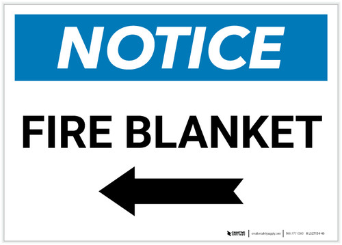 Notice: Fire Blanket with Left Arrow Landscape - Label