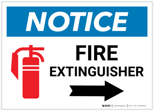Notice: Fire Extinguisher with Right Arrow with Icon Landscape - Label