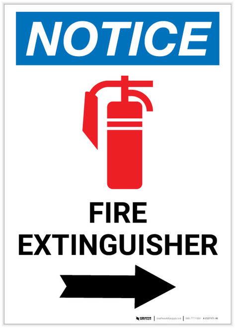 Notice: Fire Extinguisher with Right Arrow and Icon Portrait - Label