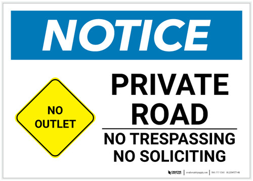 Notice: Private Road - No Trespassing/Soliciting with Icon Landscape - Label