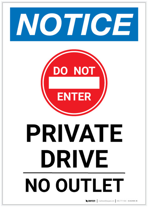 Notice: Private Drive - No Outlet with Icon Portrait - Label