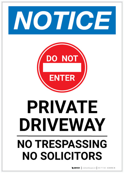 Notice: Private Driveway - No Trespassing/Solicitors Portrait - Label