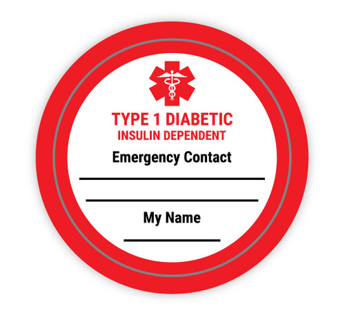 Medical Alert Type 1 Diabetic with Write in Contact Info - Hard Hat Sticker