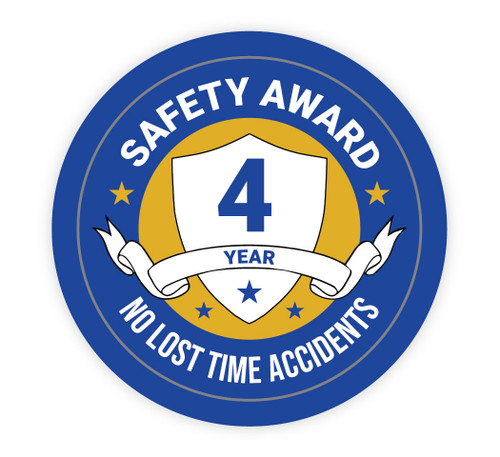4 Year Safety Award - No Lost Time Accidents - Hard Hat Sticker