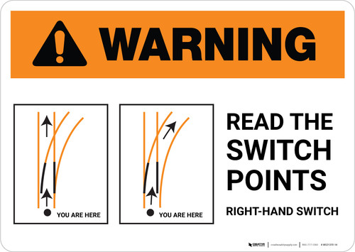 Warning: Intersection W/RR on Left or Right ANSI Landscape - Wall Sign