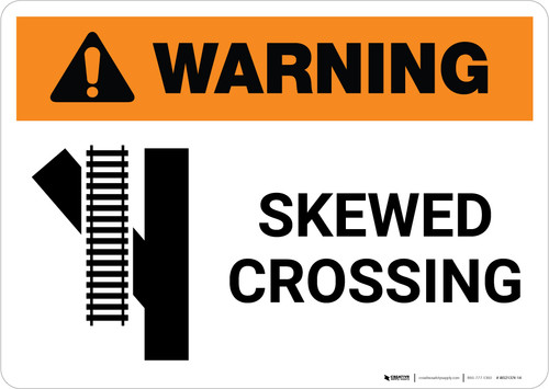 Warning: Skewed Crossing with Icon 4 ANSI Landscape - Wall Sign