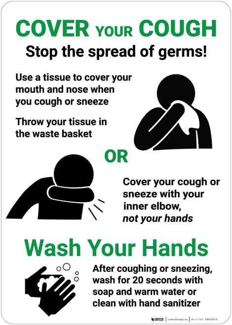 Cover Your Cough - Stop the Spread of Germs - Wall Sign