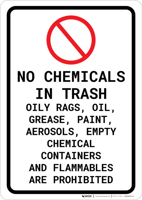 No Chemicals or Flammable Materials in Trash Portrait