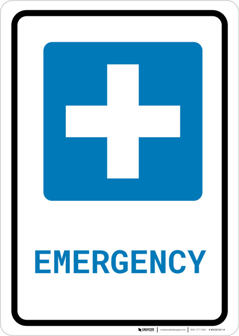 Emergency with First Aid Symbol Portrait - Wall Sign