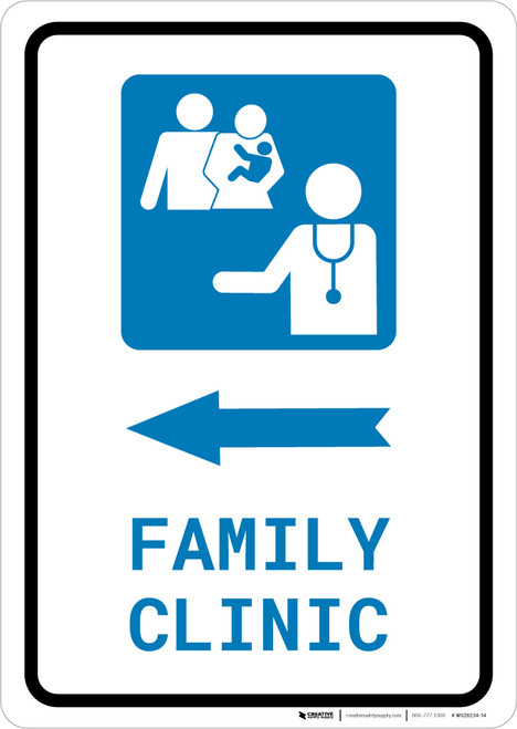 Family Clinic Left Arrow with Icon Portrait - Wall Sign
