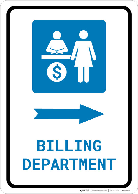 Billing Department Right Arrow with Icon Portrait - Wall Sign