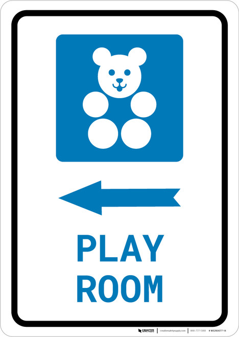 Play Room Left Arrow with Icon Portrait v2 - Wall Sign