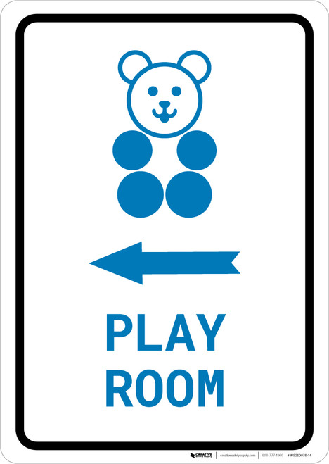 Play Room Left Arrow with Icon Portrait - Wall Sign