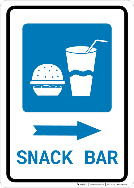 Snack Bar Right Arrow with Icon Portrait v2 - Wall Sign