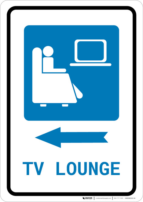 TV Lounge Left Arrow with Icon Portrait v2 - Wall Sign