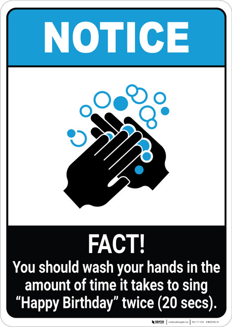 Notice: FACT Wash Hands Sing Happy Birthday ANSI Portrait - Wall Sign