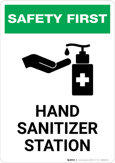 Safety First: Hand Sanitizer Station Portrait - Wall Sign
